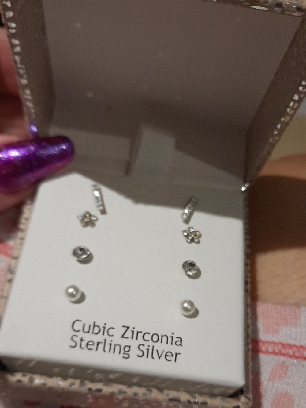 Lot of 4 pairs SOLID STERLING SILVER CZ EARRINGS Studs Crystal & Pearl Boxed Set
